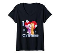 Femme Princess I Love Noël T-Shirt avec Col en V
