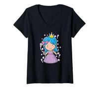 Femme Princesse avec Couronne et Fleur T-Shirt avec Col en V