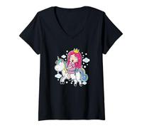 Femme Princesse chevauchant Un Cheval Licorne T-Shirt avec Col en V