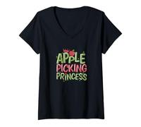 Femme Princesse cueillant des Pommes T-Shirt avec Col en V