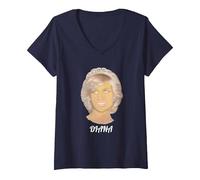 Femme Princesse Diana Portrait Peinture Image Art Cadeau T-Shirt avec Col en V, Bleu Marine, XL