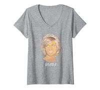 Femme Princesse Diana Portrait Peinture Image Art Cadeau T-Shirt avec Col en V, Gris Chiné, XXL