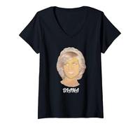 Femme Princesse Diana Portrait Peinture Image Art Cadeau T-Shirt avec Col en V, Noir, L