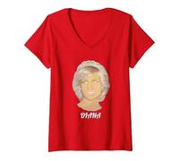 Femme Princesse Diana Portrait Peinture Image Art Cadeau T-Shirt avec Col en V, Rouge, M