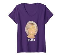 Femme Princesse Diana Portrait Peinture Image Art Cadeau T-Shirt avec Col en V, Violet, XXL