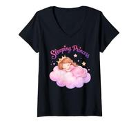 Femme Princesse endormie Magical Fantasy Dream Mignon Esthétique T-Shirt avec Col en V