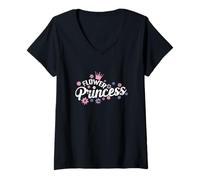 Femme Princesse Fleur Rose T-Shirt avec Col en V