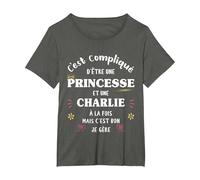 Femme Princesse Humour Cadeau Personnalisé Prénom Charlie T-Shirt, Femme Grandes Tailles, Asphalte, 1X