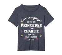 Femme Princesse Humour Cadeau Personnalisé Prénom Charlie T-Shirt, Femme Grandes Tailles, Bleu Chiné, 1X