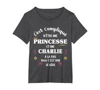 Femme Princesse Humour Cadeau Personnalisé Prénom Charlie T-Shirt, Femme Grandes Tailles, Chiné Foncé, 1X
