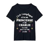Femme Princesse Humour Cadeau Personnalisé Prénom Charlie T-Shirt, Femme Grandes Tailles, Noir, 1X