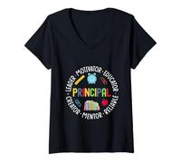 Femme Principal Leader Motivator Cutel Graphic Premier Jour d'école T-Shirt avec Col en V