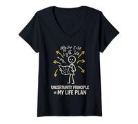 Femme Principe d'incertitude du Chat Meme Schrödinger Physique quantique T-Shirt avec Col en V