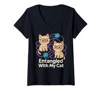 Femme Principe d'incertitude du Chat Meme Schrödinger Physique quantique T-Shirt avec Col en V