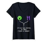 Femme Principe d'incertitude du Chat Meme Schrödinger Physique quantique T-Shirt avec Col en V