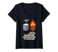 Femme Principe d'incertitude du Chat Meme Schrödinger Physique quantique T-Shirt avec Col en V