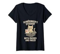 Femme Principe d'incertitude du Chat Meme Schrödinger Physique quantique T-Shirt avec Col en V