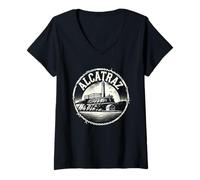 Femme Prison Life Notorious Prison Alcatraz Inmates Penitentiary T-Shirt avec Col en V