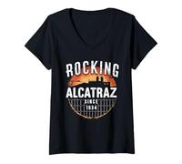 Femme Prison Life Notorious Prison Alcatraz Inmates Penitentiary T-Shirt avec Col en V