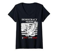 Femme Pro Democracy Needs Your Courage No Kings USA Resist Fascism T-Shirt avec Col en V