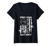 Femme Pro Gun Anti Idiot - 2ème Amendement Pro Gun Droits USA Flag T-Shirt avec Col en V