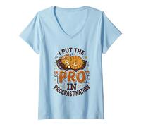 Femme Pro in Procrastination Cat Lazy Procrastinator T-Shirt avec Col en V