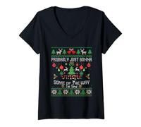 Femme Probablement Juste Aller à Jingle Some of The Way Ugly Christmas T-Shirt avec Col en V