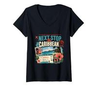 Femme Prochain arrêt : Les Vacances dans Les Caraïbes T-Shirt avec Col en V