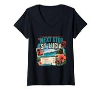 Femme Prochain arrêt : Vacances sur l'île de Sainte-Lucie T-Shirt avec Col en V