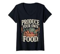 Femme Produisez Votre Propre Nourriture Potager Urbain T-Shirt avec Col en V