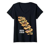 Femme Professeur d'amateur de Livres « Education is Freedom » T-Shirt avec Col en V
