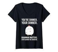 Femme Professeur d'anglais école Cours Grammaire Virgule Jeu de Mots T-Shirt avec Col en V