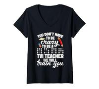 Femme Professeur de Braille, équipe d'éducation spécialisée Open Mind TVI Teacher T-Shirt avec Col en V