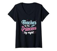 Femme Professeur de Jour, Princesse de Nuit, Professeur de Princesse T-Shirt avec Col en V