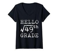 Femme Professeur de mathématiques Hello Square Root de 49e et 7e année, drôle T-Shirt avec Col en V