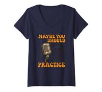 Femme Professeur de Musique rétro Groovy | Peut-être Que Vous Devriez pratiquer T-Shirt avec Col en V