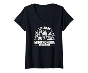 Femme Professeur de Sciences alimenté par Les mitochondries et Le café T-Shirt avec Col en V