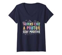 Femme Professeur d'équipe de biologie Cute Think Like a Proton Stay Positive T-Shirt avec Col en V