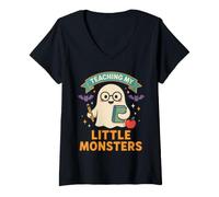 Femme Professeur d'halloween Enseignant Mes Petits Monstres T-Shirt avec Col en V