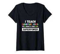 Femme Professeur drôle - J'enseigne à l'élémentaire Quel est Ton Super Pouvoir T-Shirt avec Col en V