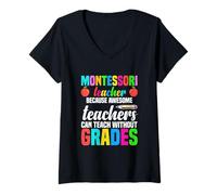 Femme Professeur Montessori Parce Que des professeurs géniaux Peuvent enseigner T-Shirt avec Col en V