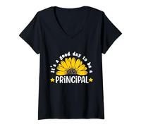 Femme Professeure Principale Cute Sunflower Graphic First Day Women T-Shirt avec Col en V