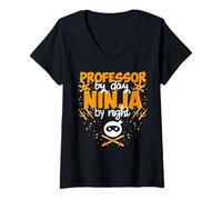 Femme Professor by Day Ninja by Night - Meilleur Professeur T-Shirt avec Col en V