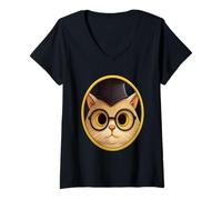 Femme Professor Cat T-Shirt Fantaisie Vintage Amusant pour Les Amoureux des Chats T-Shirt avec Col en V