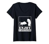 Femme Profitez de Capitalism Bulls and Bears T-Shirt avec Col en V