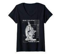 Femme Profitez des Petites Choses de la Vie Microscope Microbiologie T-Shirt avec Col en V