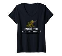 Femme Profitez d'un état d'esprit Positif inspirant Grenouille Mouche T-Shirt avec Col en V