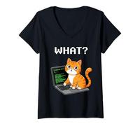 Femme Programmateur Informatique Amusant Chat Sudo RM -RF Computer Science Nerd T-Shirt avec Col en V