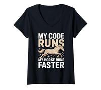 Femme Programmateur My Code Runs My Horse Runs Faster T-Shirt avec Col en V