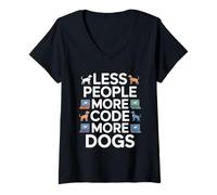 Femme Programmateur pour Les Amoureux des Chiens, Moins de Gens, Plus de Codes, Plus de Chiens T-Shirt avec Col en V